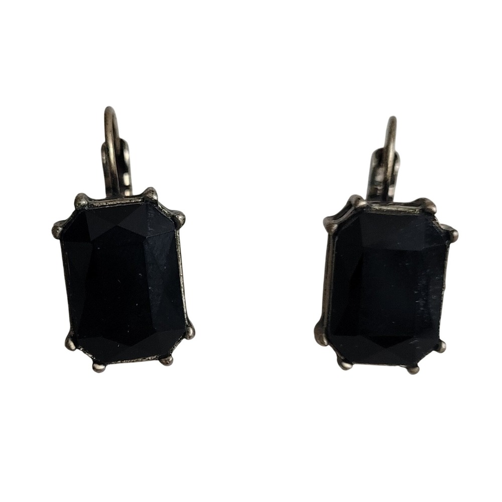 Chloe + Isabel Emerald Cut Black Crystal Drop Earrings Antique Gold Art Deco
